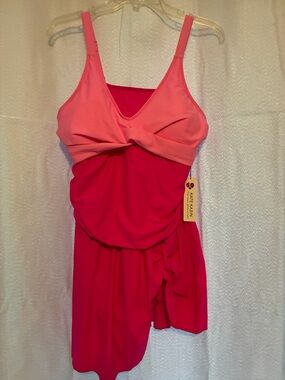 Women’s Bubblegum Pink Two-Tone One-Piece Swimdress, XL